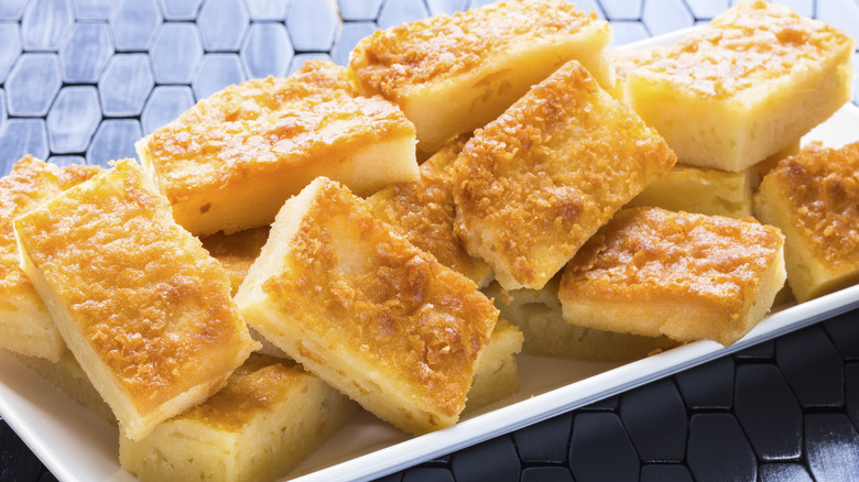 Butter mochi on a plate