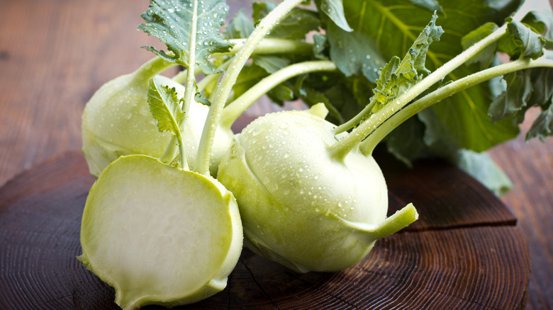 kohlrabi on wooden tabletop