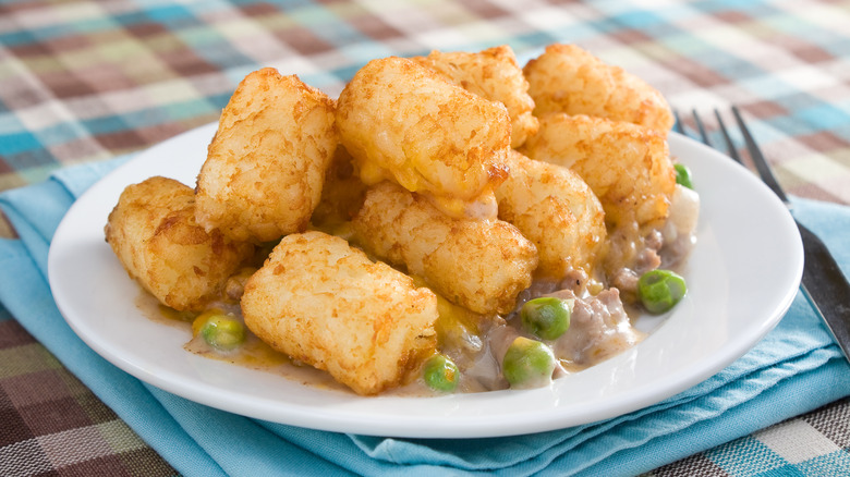 plated serving of tater tot hotdish