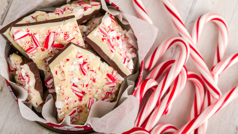 Peppermint bark and candy canes