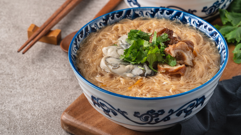 bowl of pork bung noodle soup