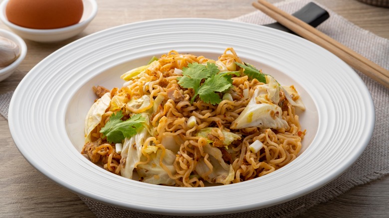 Bowl of ramen with no broth