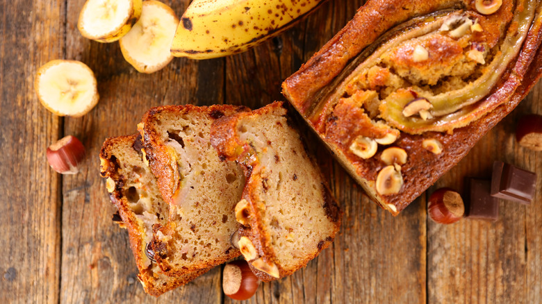 Banana bread with nuts on top