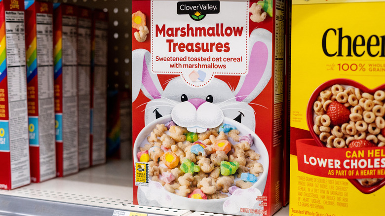 Boxes of cereal on a shelf at Dollar General