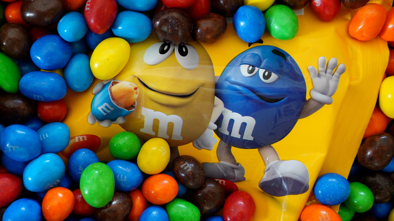 M&M's candy wrapper with mascots