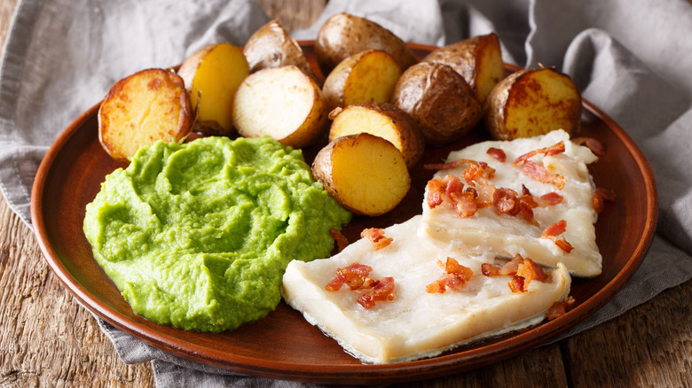 Cooked lutefisk with potatoes