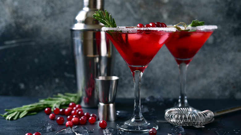 Cranberry fizz cocktails in martini glasses