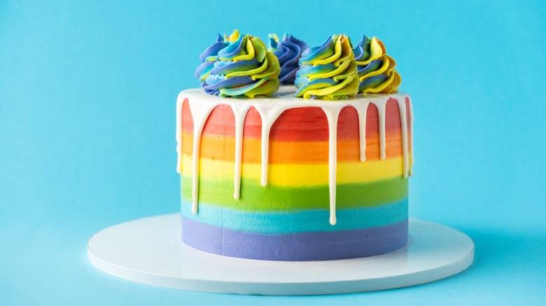Rainbow iced layer cake