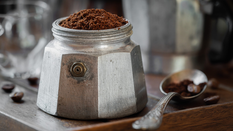 Moka pot with ground coffee