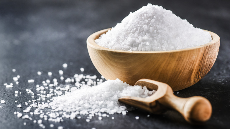 salt in a wooden bowl