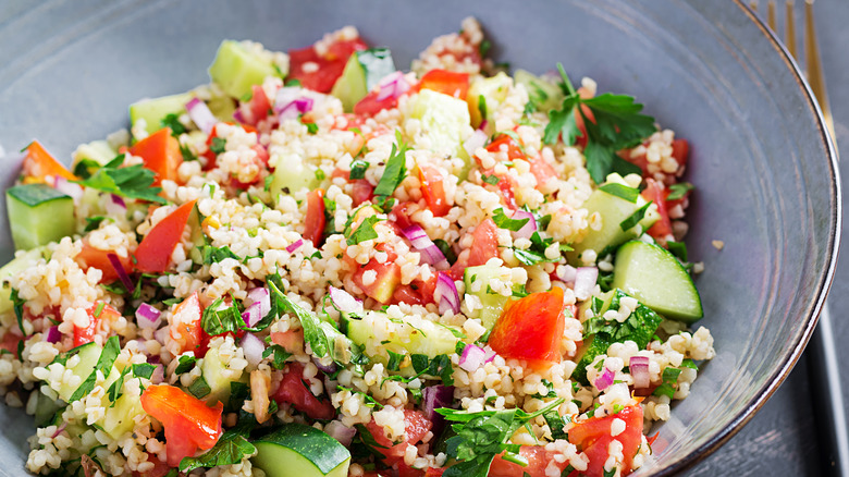 finely chopped tabbouleh salad in bowl