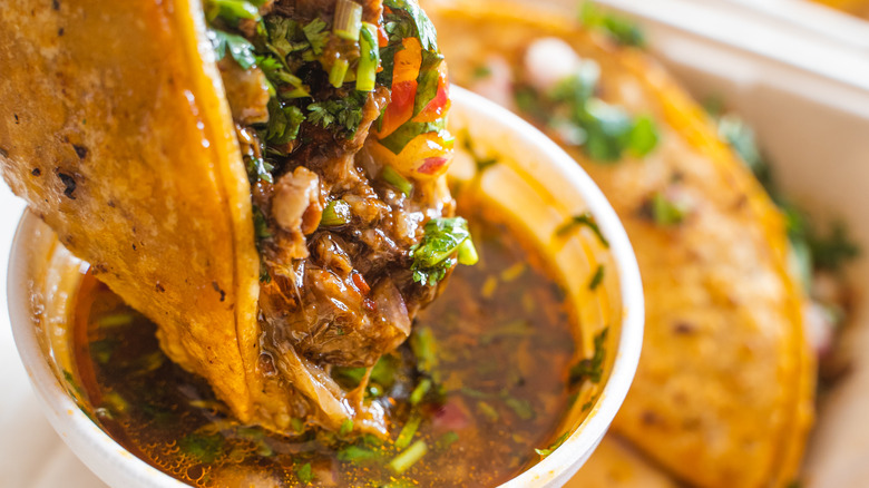 birria taco dunked