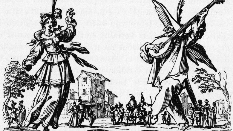 An illustration of a commedia dell'arte performance