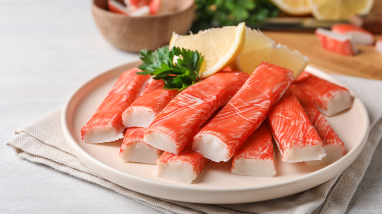 imitation crabmeat on plate
