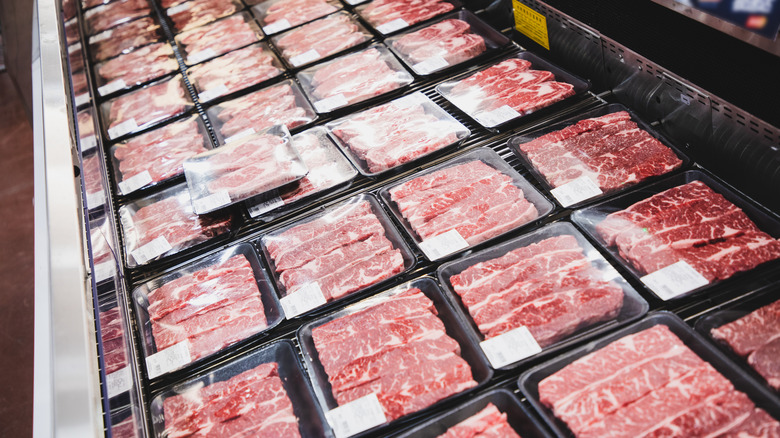 Beef in cooler at grocery store