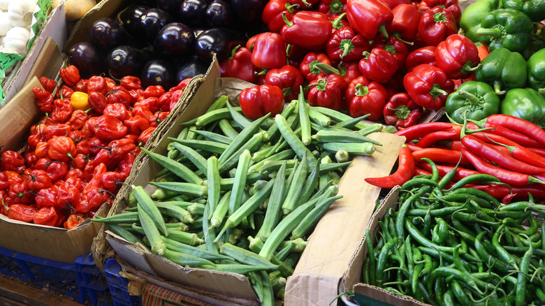 okra in grocery store display