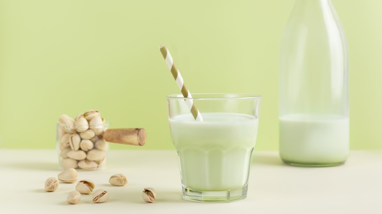 A glass of pistachio milk 