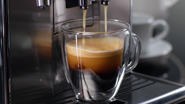 Double shot of espresso being poured