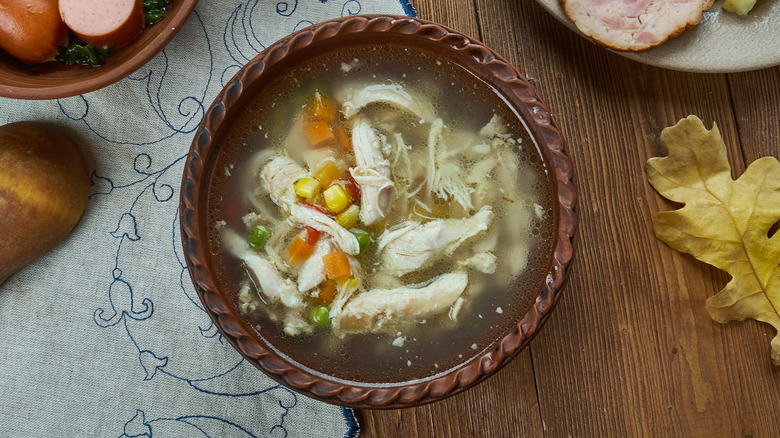 A bowl of chicken rivel soup