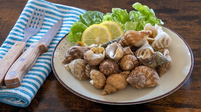 cooked whelks on a plate