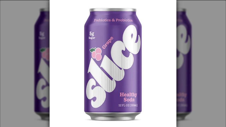 A can of Slice grape soda on a white background