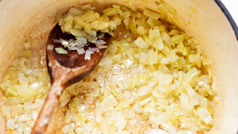 sauteeing onions and butter in pot
