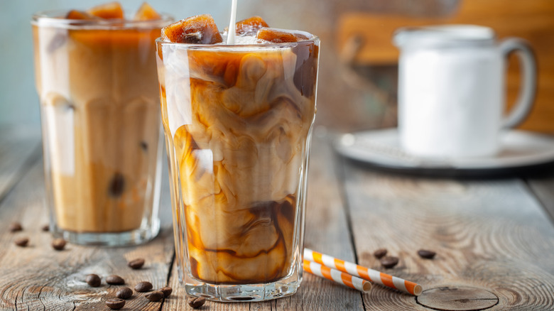 Two glasses of iced coffee