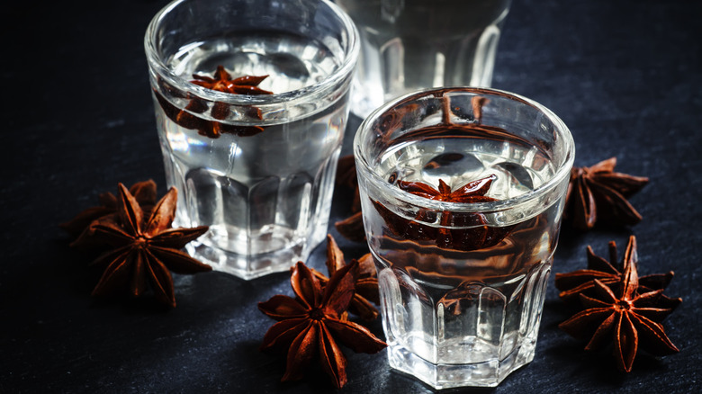 Anise liquor in shot glasses with anise