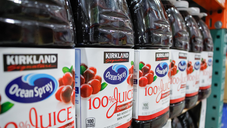 shelf of kirkland cranberry juice