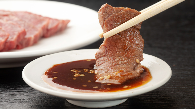 beef dipped in yakiniku sauce