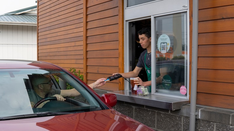 Starbucks worker in drive thru