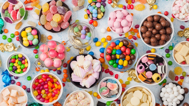 flat lay of colorful candies