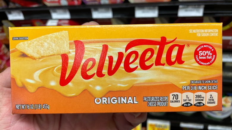 box of Velveeta in grocery store