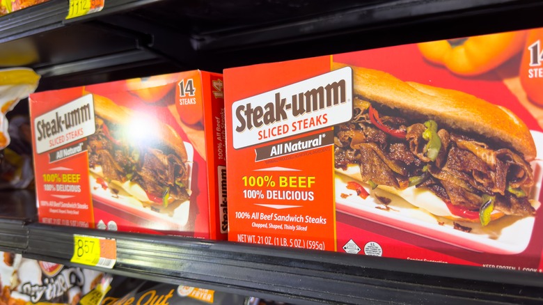 Boxes of Steak-Umms at the grocery store