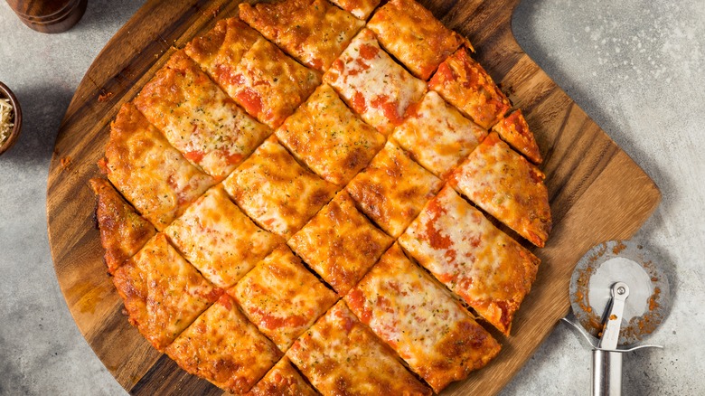 Bar style pizza cut in squares