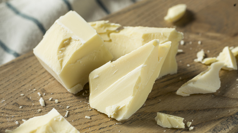 White chocolate on wooden board