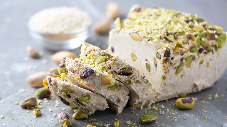 Block of halva with pistachios