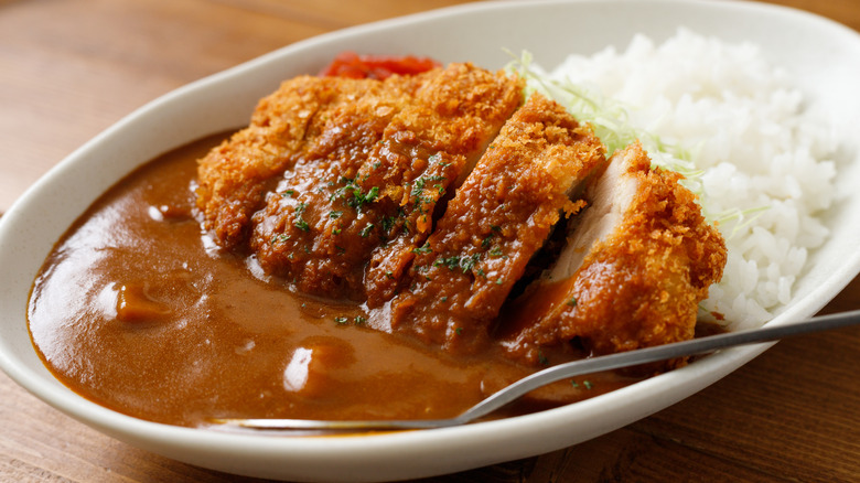 Chicken katsu curry in a bowl