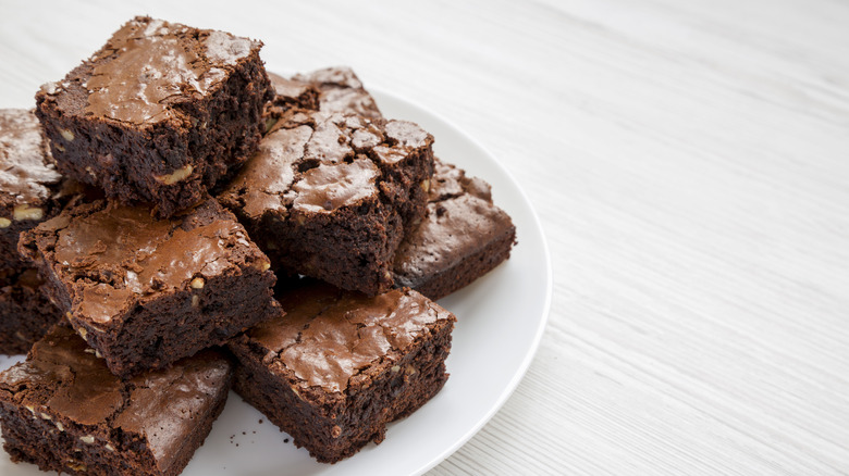 Homemade chocolate brownies on plate