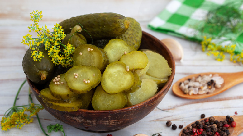 dill pickle slices in bowl