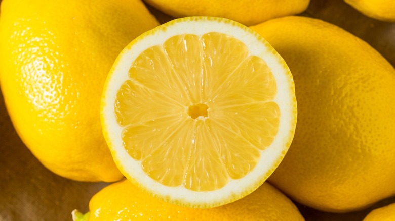 A seedless lemon cross section