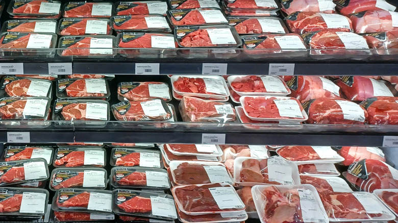 Packaged and labeled beef selection in a store's meat department