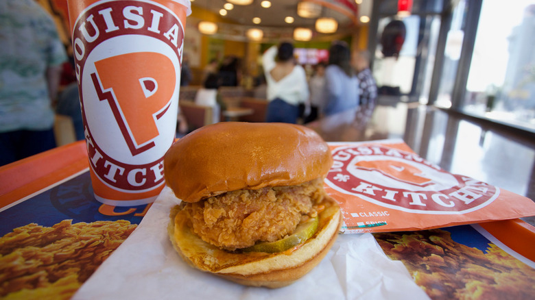 Popeyes chicken sandwich and drink