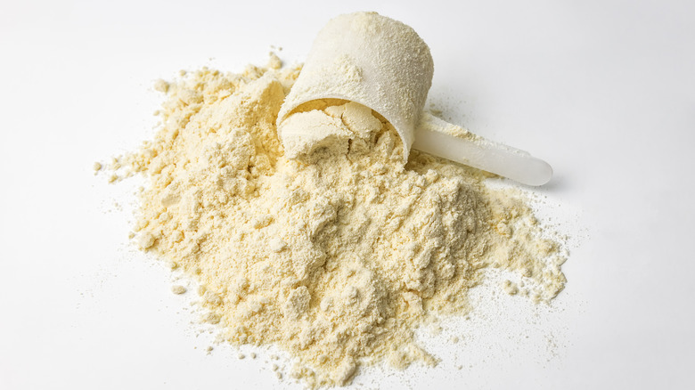 White protein powder and scooper