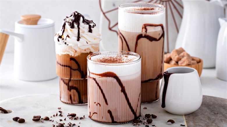 Frozen chocolate drinks with whipped cream 