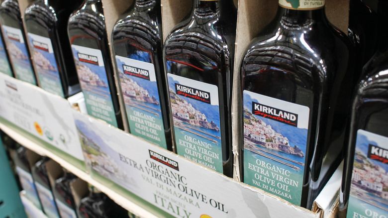 Kirkland extra virgin olive oil bottles in store