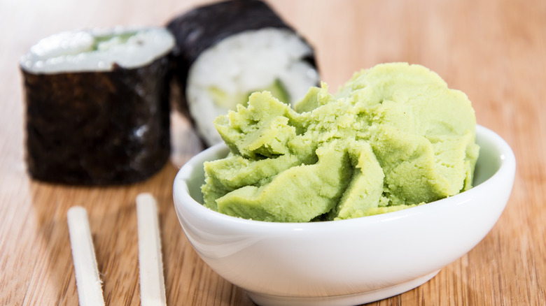 Wasabi with maki rolls sushi