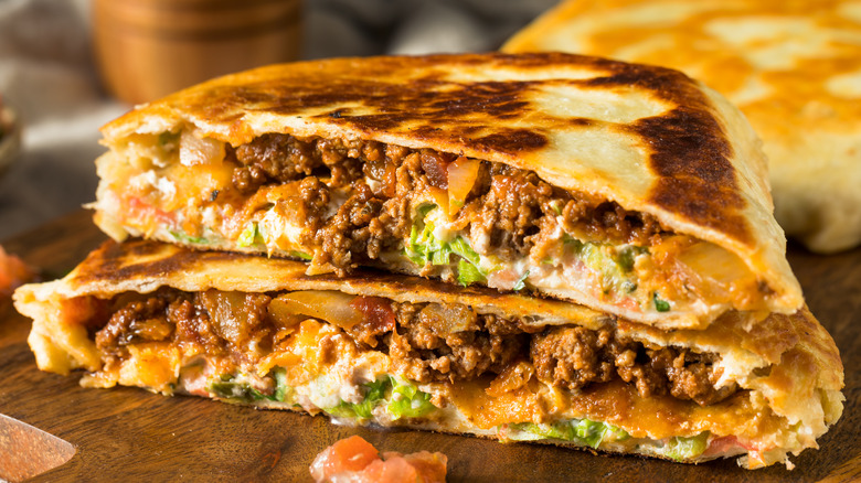 Slices of quesadillas stacked