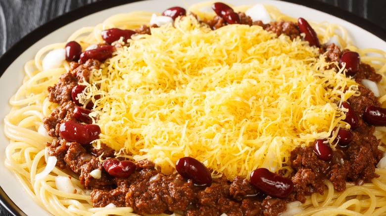 Cincinnati chili over spaghetti