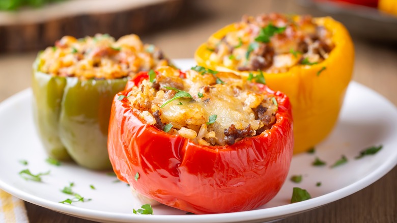 Stuffed peppers on plate